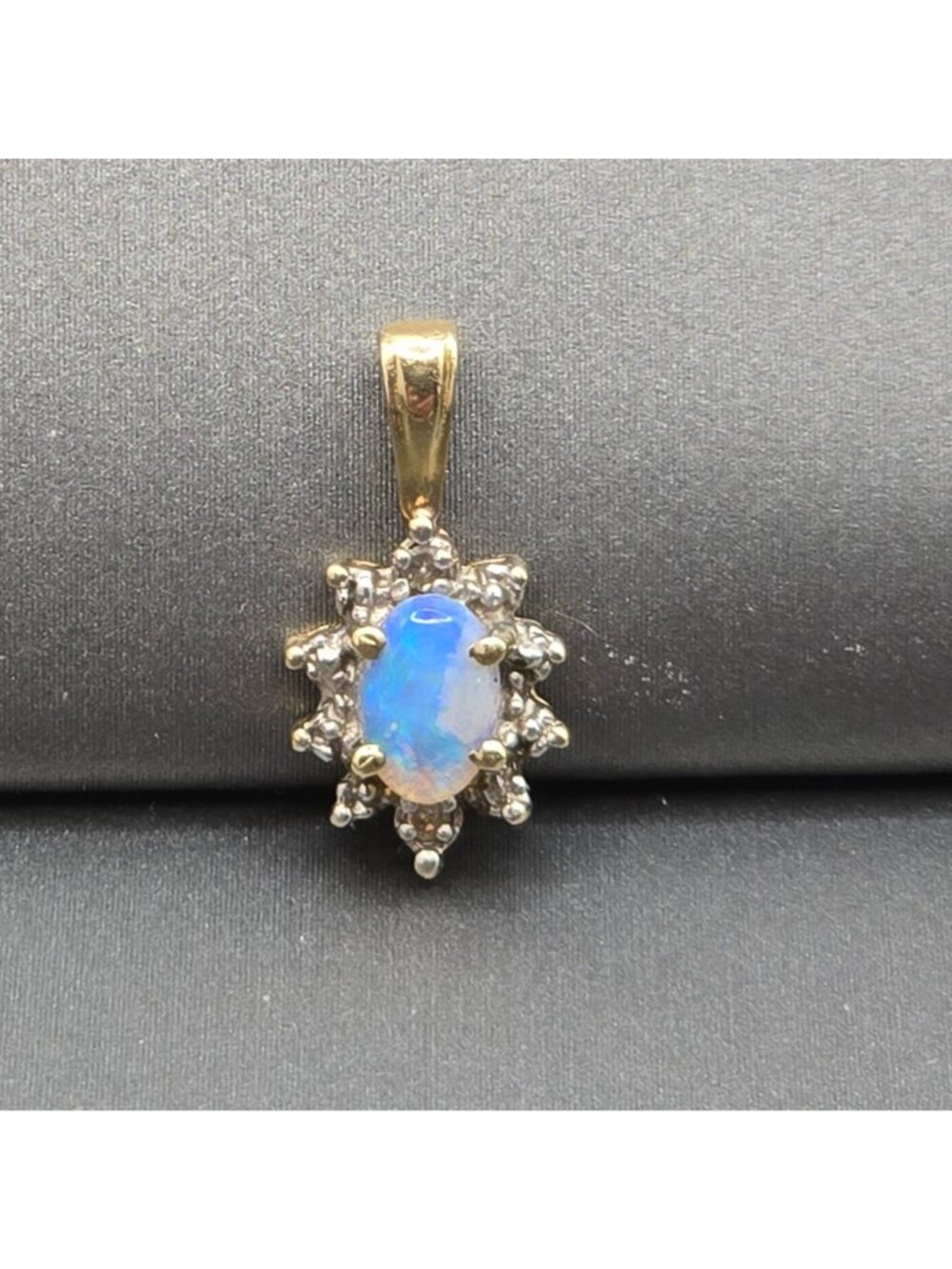 Vintage 10k Gold Opal Diamond Pendant Sunburst Halo Genuine Gemstone Signed - Picture 14 of 14